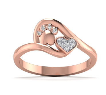 Dog Pow & Heart Shapes Natural Diamond Valentine ring in Gold Plated Silver by FEHU