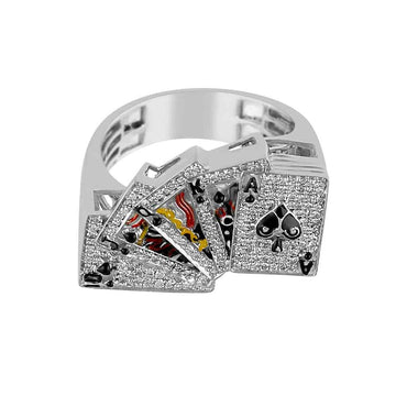 white gold Playing Card Gambler Ring for Men