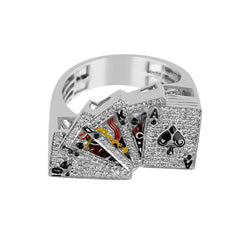 white gold Playing Card Gambler Ring for Men