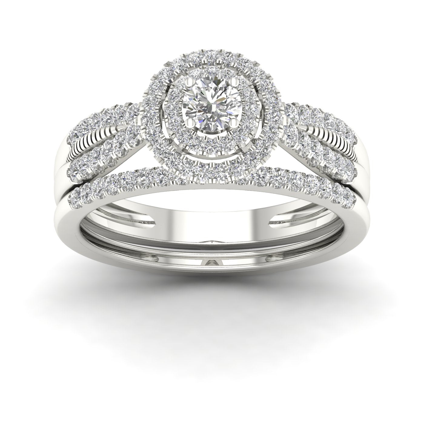 1/2Ct Natural Diamonds Bridal Ring Set Halo Engagement Ring