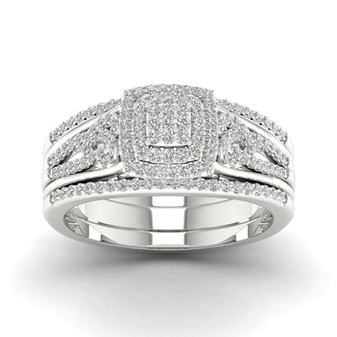 Fehu Jewel Halo Engagement Ring Set Gold 1/2Ct Natural Round Cut Diamond