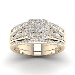 Fehu Jewel Halo Engagement Ring Set Gold 1/2Ct Natural Round Cut Diamond