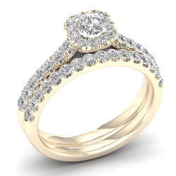 Halo Bridal Engagement Ring Set with 1/2ct Natural Round Cut Diamonds