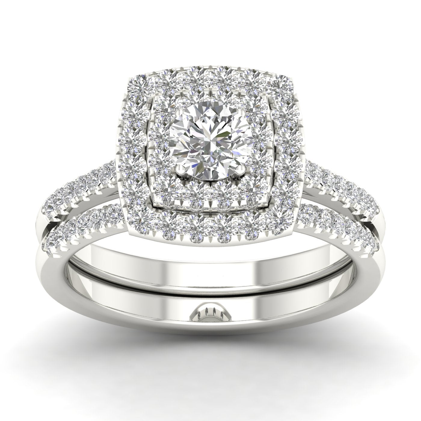 Fehu Jewel Halo Engagement Ring Set for Bridal with 3/4Ct Natural Diamond