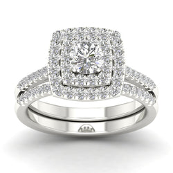 Fehu Jewel Halo Engagement Ring Set for Bridal with 3/4Ct Natural Diamond