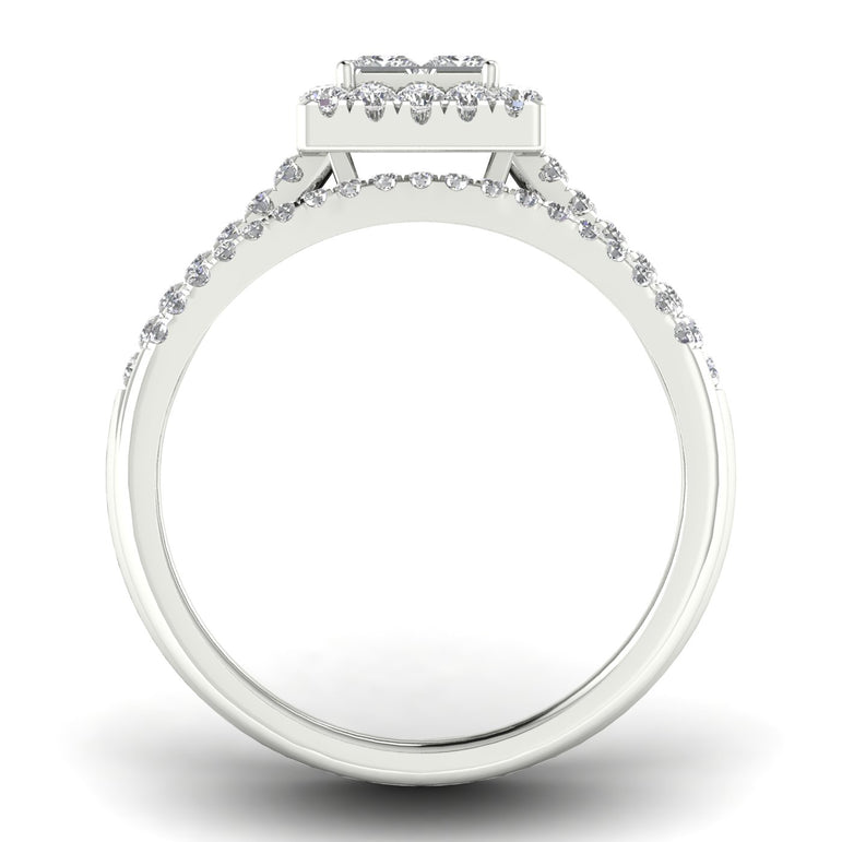 Fehu Jewel Bridal Halo Ring Set With 3/4Ct Natural Diamonds.