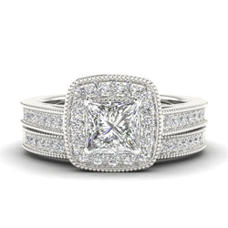 Halo Bridal Ring Set with 1/2ct TDW Natural Round Cut Diamonds