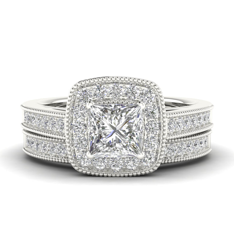 Halo Bridal Ring Set with 1/2ct TDW Natural Round Cut Diamonds