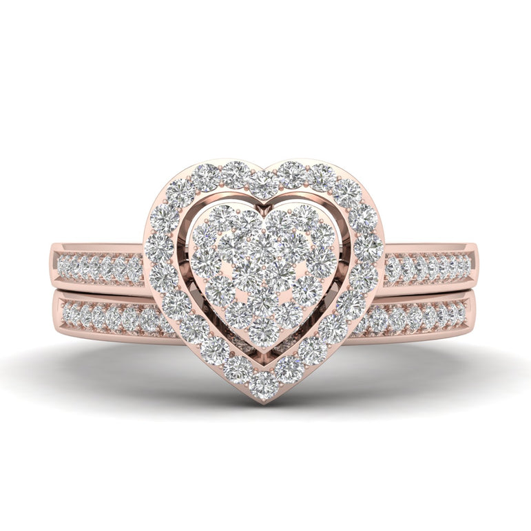 Bridal Ring Set Heart Engagement Ring with 1/3ct Natural Diamonds
