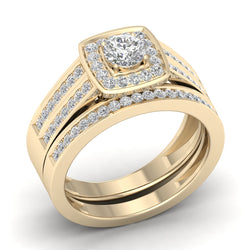 Fehu Jewel Bridal Ring Set, Engagement Ring Gold 3/4ct Natural Diamonds