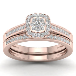 Bridal Ring Set, Engagement Ring Set 10kt Yellow Gold 1/3ct Natural Diamonds