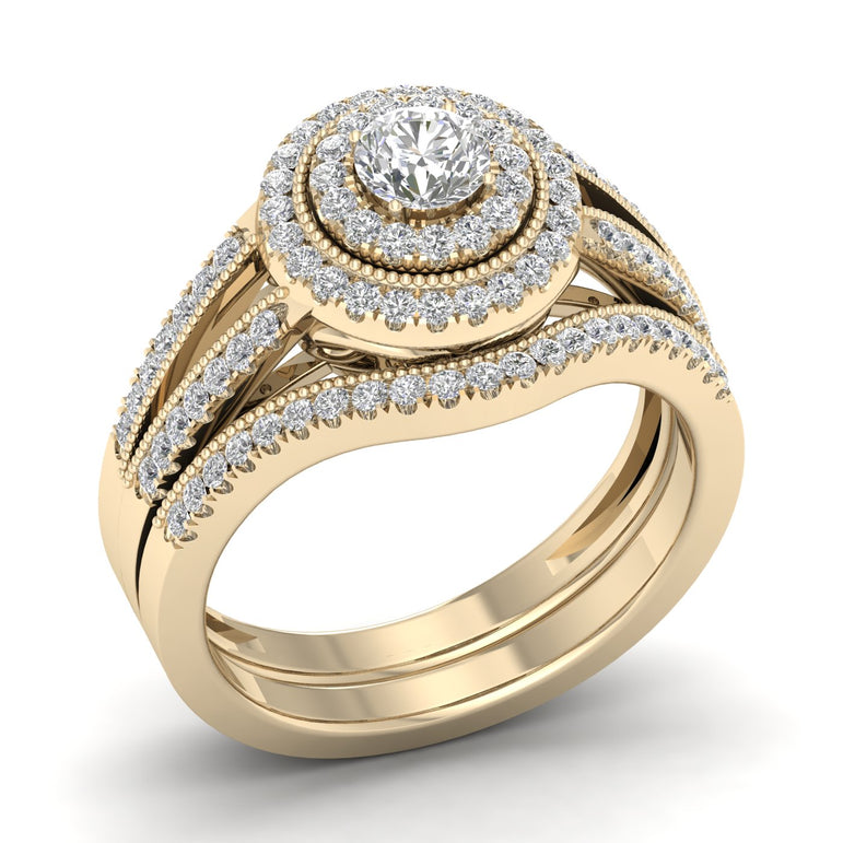 Bridal Ring Set Halo Engagement Ring with 3/4ct Natural Diamonds