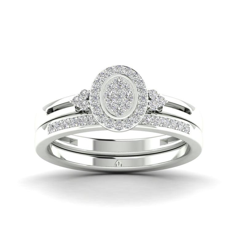 1/4Ct Natural Diamonds Bridal Ring Set Halo Engagement Ring