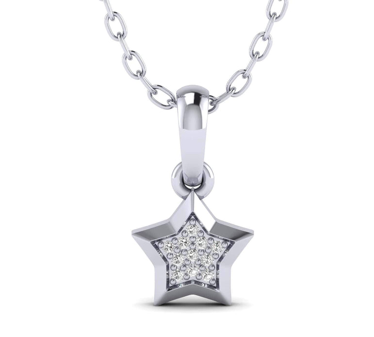 1/10 Natural Diamond Star Shaped White Gold Over Silver Diamond Pendant