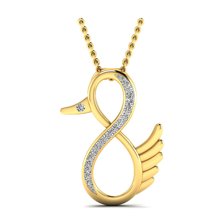 1/10ct Natural Diamond Accent Penguin Pendant Necklace In Gold Plated Silver By FEHU