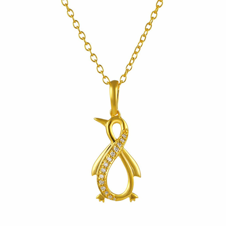 1/10ct Natural Diamond Accent Penguin Pendant Necklace in Gold Plated silver by FEHU