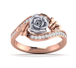 Rose Gold Diamond Rose Ring With Small Butterfly