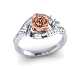 0.24 Ct Wt Natural Diamond Rose Ring With Small Butterfly Channel Setting In 10K, 14K and Silver By Fehu Jewel
