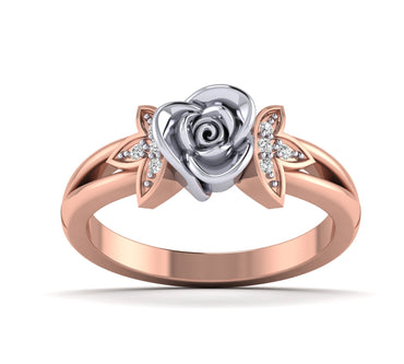 Rose Gold Diamond Rose Ring With leaf