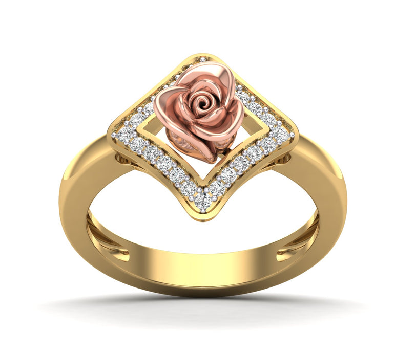 Yellow Gold Rose Inside Square Channel Setting Ring