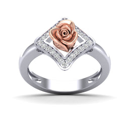White Gold Rose Inside Square Channel Setting Ring