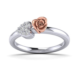 0.10 Ct wt Natural Diamond Rose Ring with Heart in 10K, 14K and Silver by Fehu Jewel