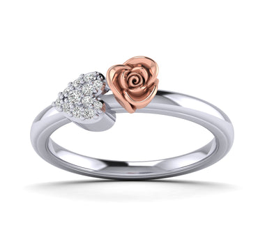0.10 Ct wt Natural Diamond Rose Ring with Heart in 10K, 14K and Silver by Fehu Jewel