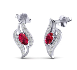 1/10ct Round Diamond & Color Stone Earrings By Fehu Jewel