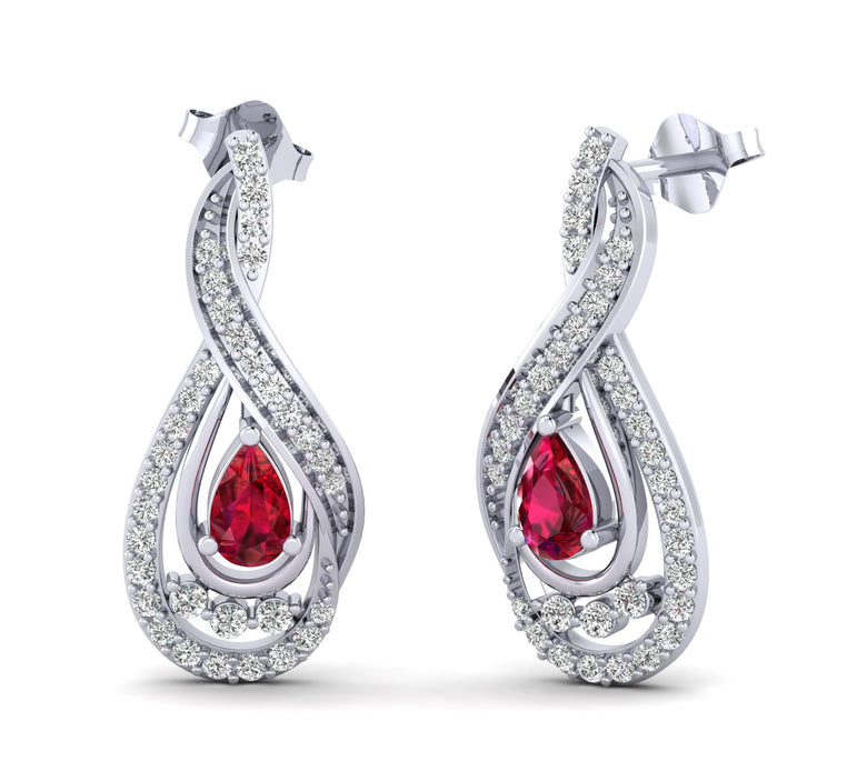 1/10ct Round Diamond & Color Stone Earrings By Fehu Jewel