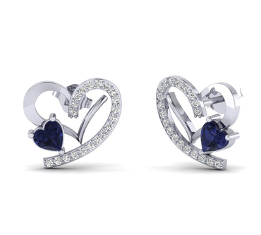 1/5ct Natural Diamond And Blue Heart Gemstone 10k Gold Earrings For Woman