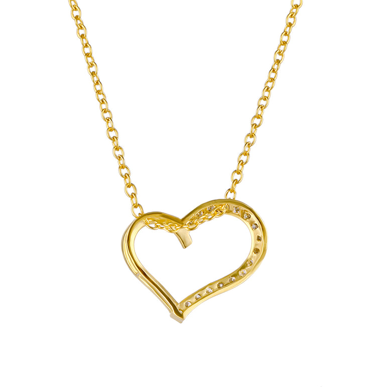 1/6ct Natural Diamond Heart Gold plated Silver Necklace Pendant For Women