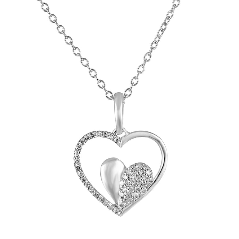 1/4 CT. T.W Natural Diamond Double Heart Pendant in Sterling Silver, 14K and 10K Gold.