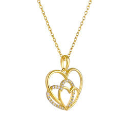 1/6ct Natural Diamonds Gold Plated Silver Three Heart's in One Heart Diamond Pendant