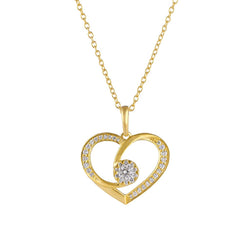 3/8ct Natural Diamond Gold Plated Silver Heart and Solitaire Diamond Pendant For Women