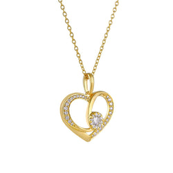 3/8ct Natural Diamond Gold Plated Silver Heart and Solitaire Diamond Pendant For Women
