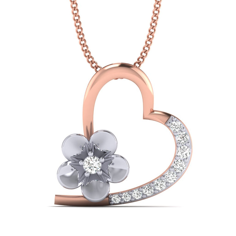 Heart with flower Women Pendant With 1/10 CT's. Natural Diamond By Fehu Jewel