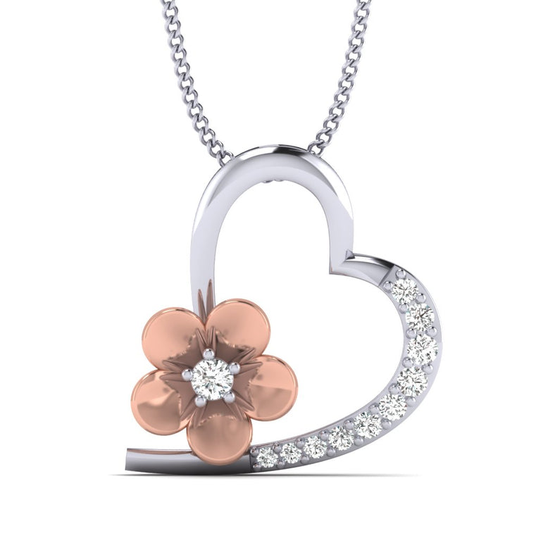 Heart with flower Women Pendant With 1/10 CT's. Natural Diamond By Fehu Jewel