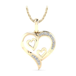 0.096ct Natural Diamond Heart and Solitaire Diamond Pendant in Gold Plated Silver by Fehu