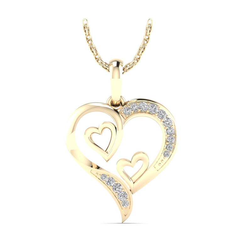 0.096ct Natural Diamond Heart and Solitaire Diamond Pendant in Gold Plated Silver by Fehu