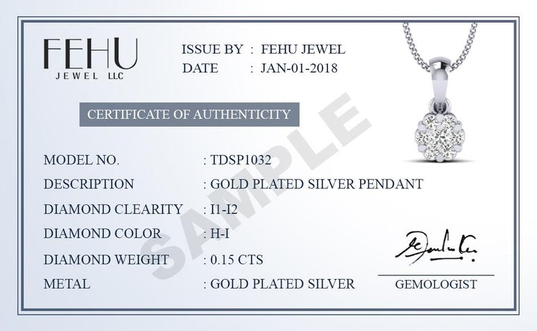 1/10ct Natural Diamond Gold Plated Silver Latest Design Diamond Pendant For Women